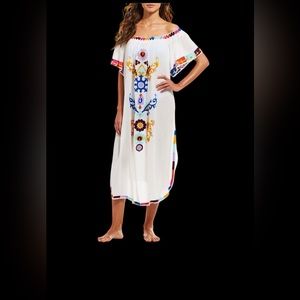 Gianni Bini White Cotton Embroidered Bohemian Dress Size S
